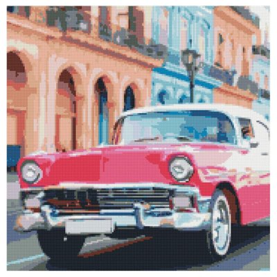 Алмазна мозаїка Strateg ПРЕМІУМ Рожеве авто Гавани 50х50 см GA0007 1486 фото