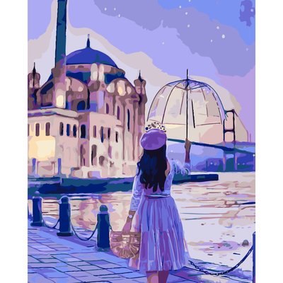 Картина за номерами Strateg ПРЕМІУМ Дівчинка з парасолькою з лаком розміром 40х50 см SY6293 3387 фото
